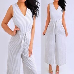 Calvin Klein V-Neck Striped Jumpsuit